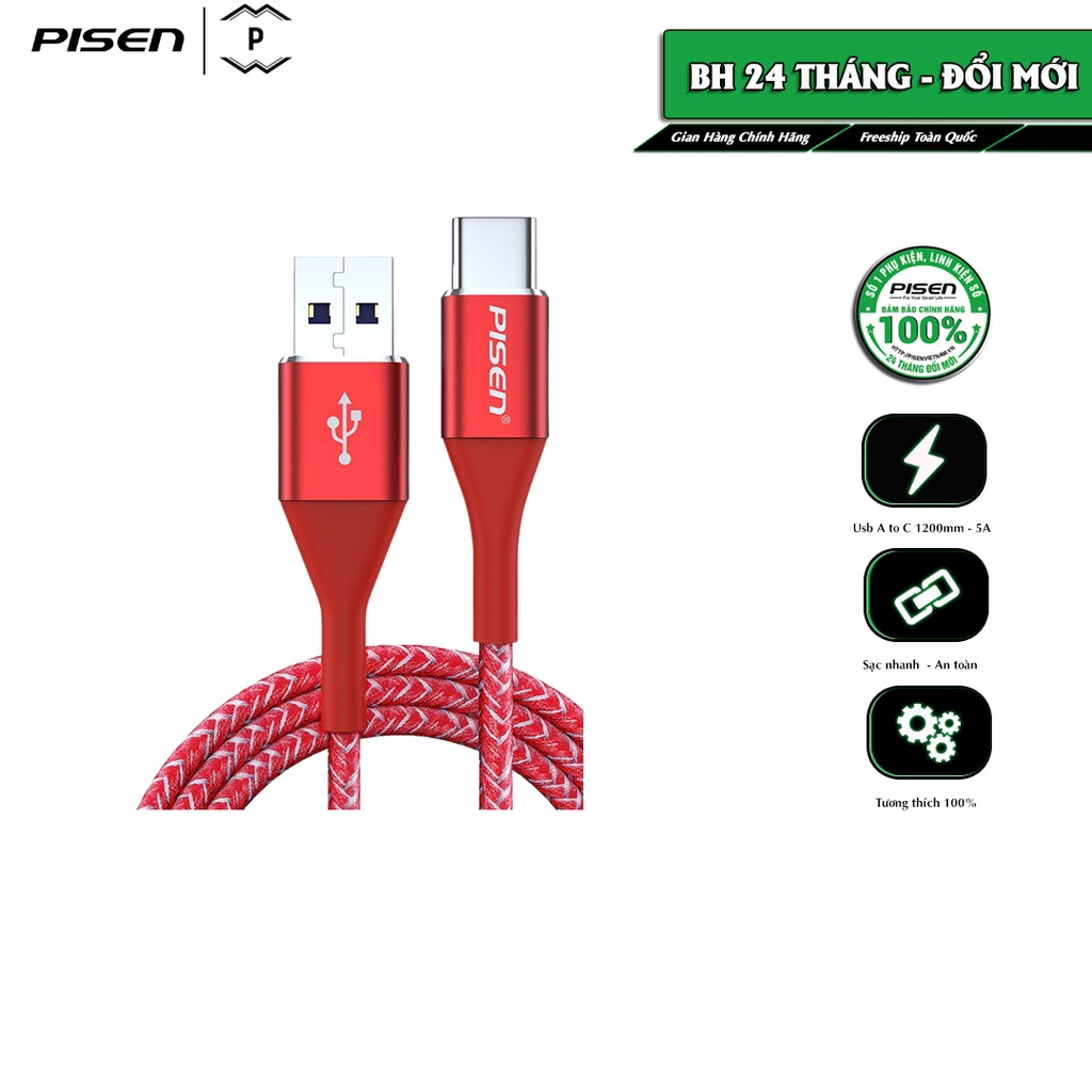 Cáp PISEN Pro Type-C 5A, 50W fully compatible - Coloful - (LS-TC09-2000 ) - Hàng chính hãng