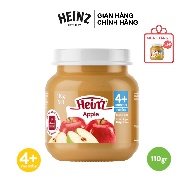 Dinh Dưỡng Đóng Lọ Táo Nghiền HEINZ 110g (Date 29/09/2022) + Tặng 1 Hũ Táo Xoài 110g (Date T07/2022)