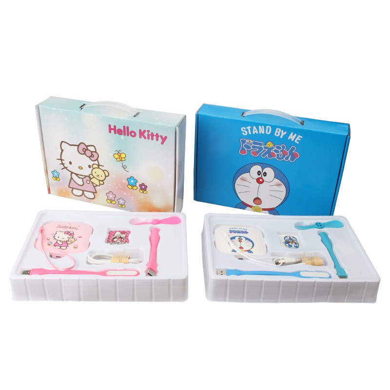 [ĐÔ RÊ MON] BỘ COMBO SẠC DỰ PHÒNG 5 MÓN ĐÁNG YÊU HÌNH DOREMON – HELLO KITTY