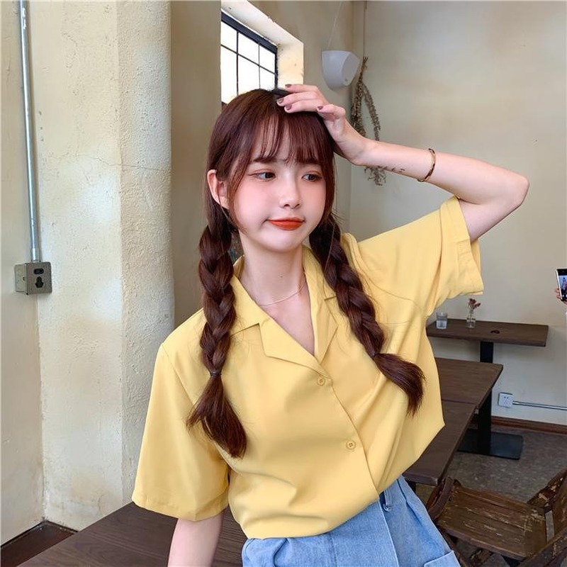 Áo sơ mi GENAISHA ngắn tay màu trơn phong cách thời trang nữ tính