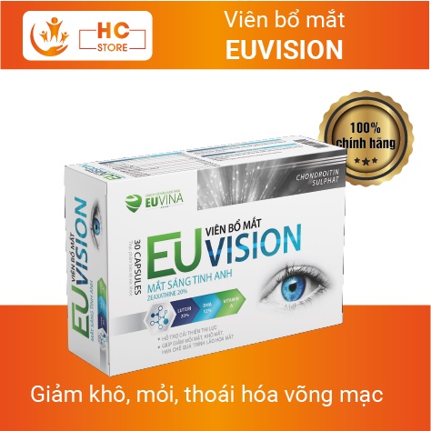 Viên bổ mắt EU-VISION  Hộp 3vỉ*10v - Giảm mỏi và khô mắt, hạn chế quá trình lão hóa mắt, giảm nguy c