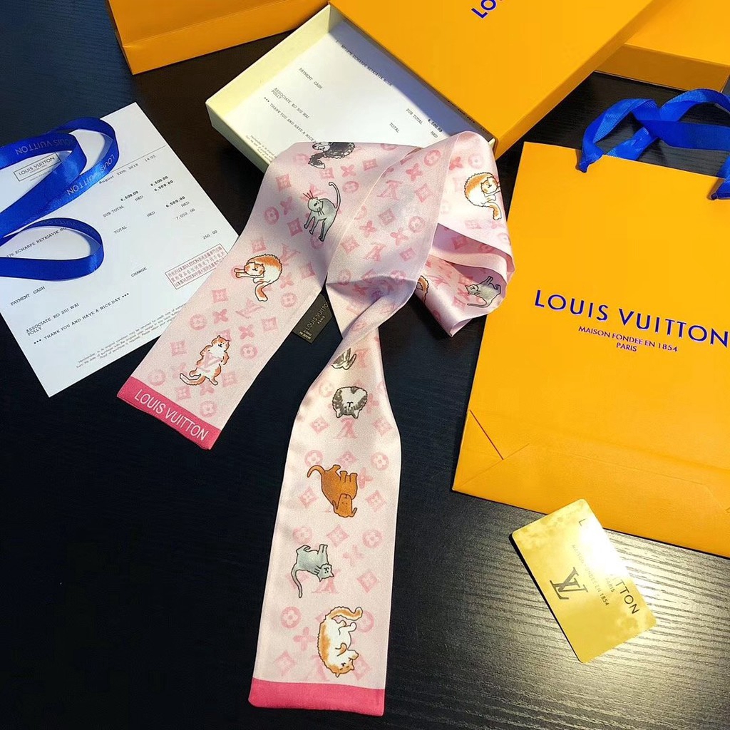 Khăn Choàng Cổ / Túi Xách Bằng Lụa Họa Tiết Mèo Thời Trang 4 Màu Tùy Chọn