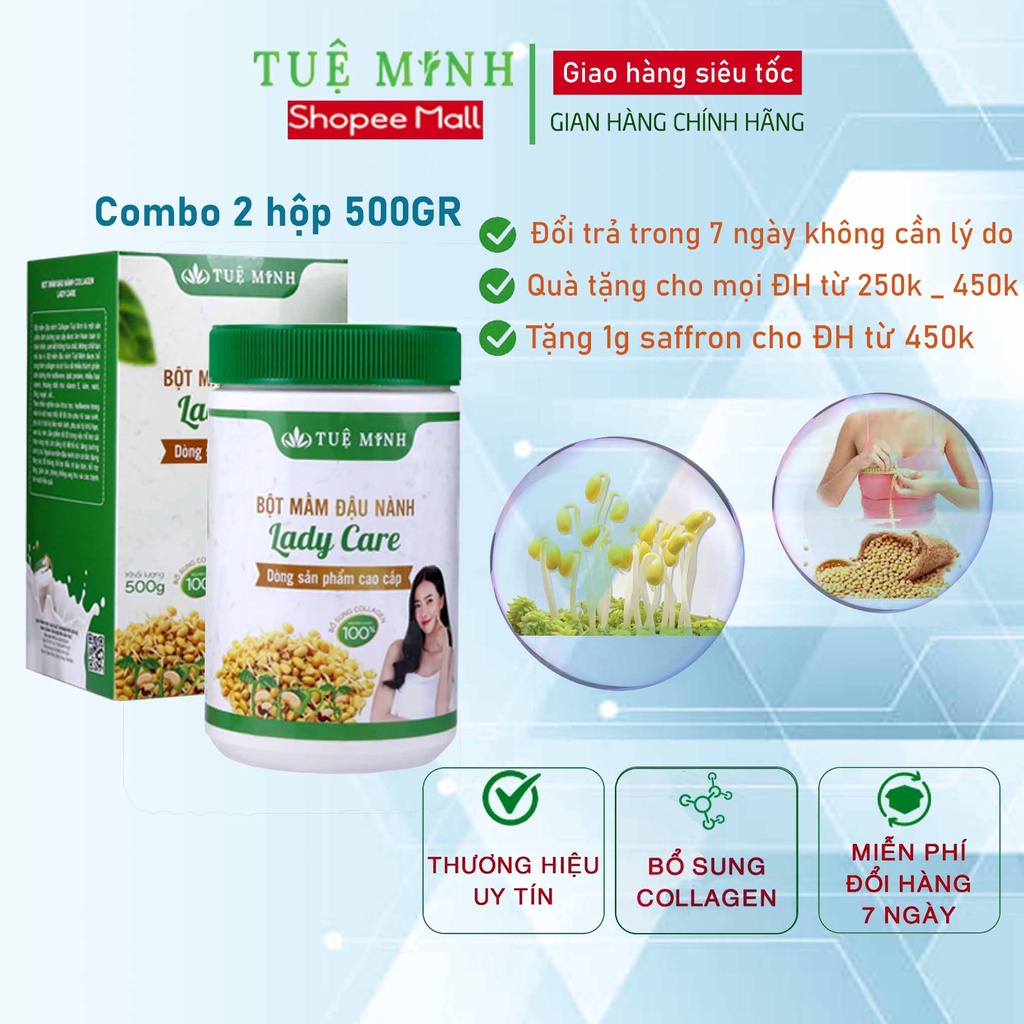 Combo 2 hộp mầm đậu nành Tuệ Minh loại 500G tăng vòng 1, cải thiện nội tiết tố nữ M02