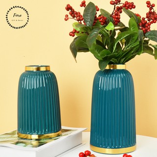 Bình hoa gốm sứ cao cấp hình trụ viền vàng sang trọng | Trang trí phòng khách, phòng ngủ