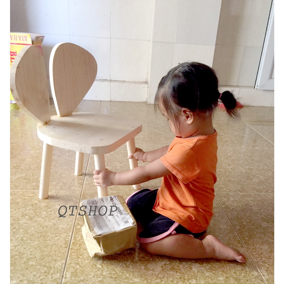 Ghế thỏ cho bé - bàn ghế cho trẻ mẫu giáo - gỗ thông decor - 30*30*50cm - QTshop - hàng thiết kế.