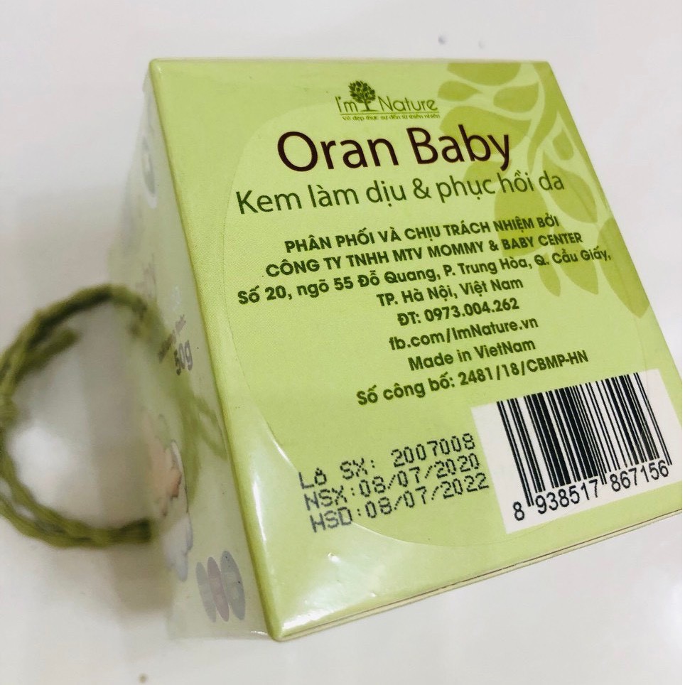 (Chính hãng) Kem Chống Muỗi Oran Baby I'm Nature - Làm Dịu Và Phục Hồi Da Do Muỗi Đốt Cho Bé 50gr