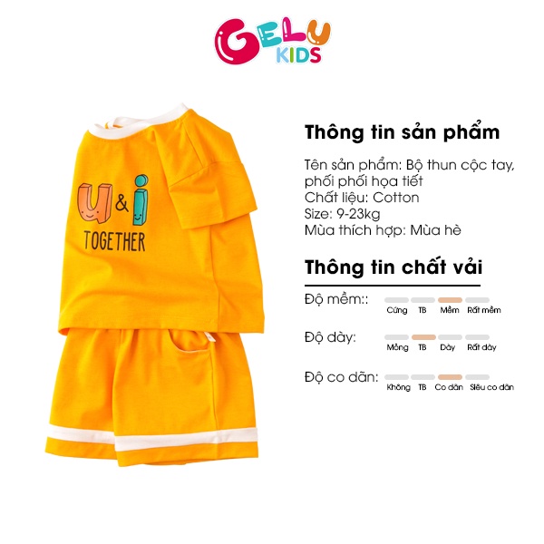 Bộ cộc tay cho bé GELU KIDS cotton phối họa tiết thoáng mát cho bé - GLQA08