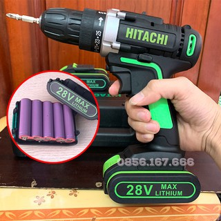 Máy khoan bắt vít Hitachi 28V lõi đồng, Pin chuẩn 5 cell, Tặng kèm mũi khoan