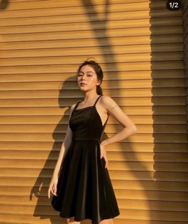 ĐẦM NHUNG ĐEN HAI DÂY