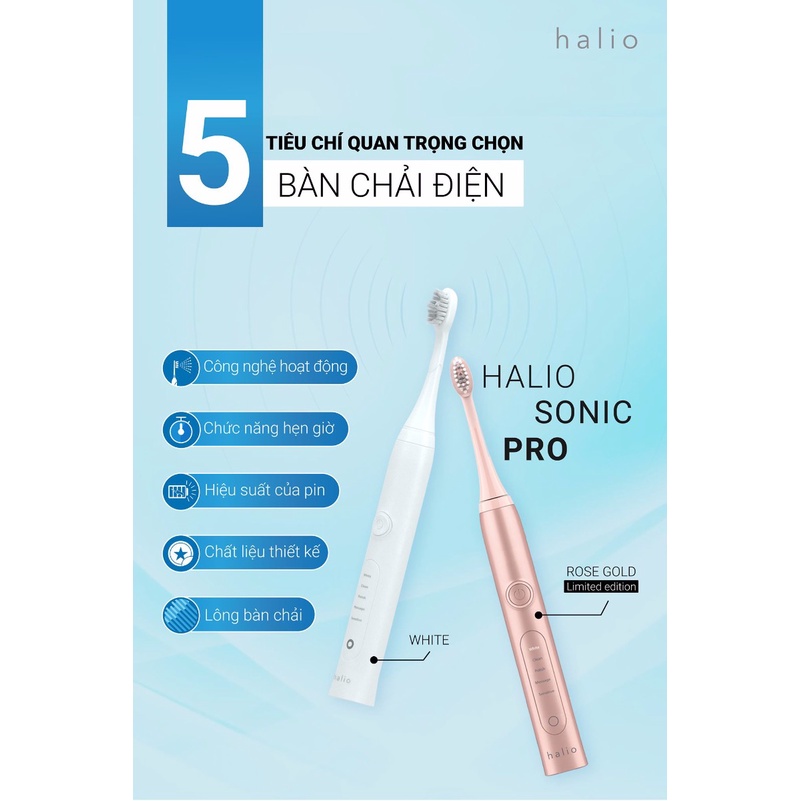 Bàn Chải Đánh Răng Điện Halio Sonic Pro Màu Trắng Sonic Whitening Electric Toothbrush PRO - White