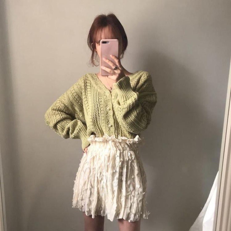 Áo Khoác Cardigan Len Ren Cúc Ngọc Vintage