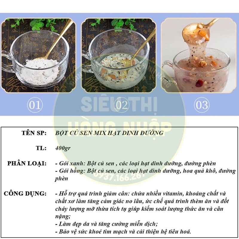 [ date mới ] Bột Củ Sen Mix Hạt Dinh Dưỡng, Giảm Cân, Ăn Kiêng, Dưỡng Nhan gói 400gr