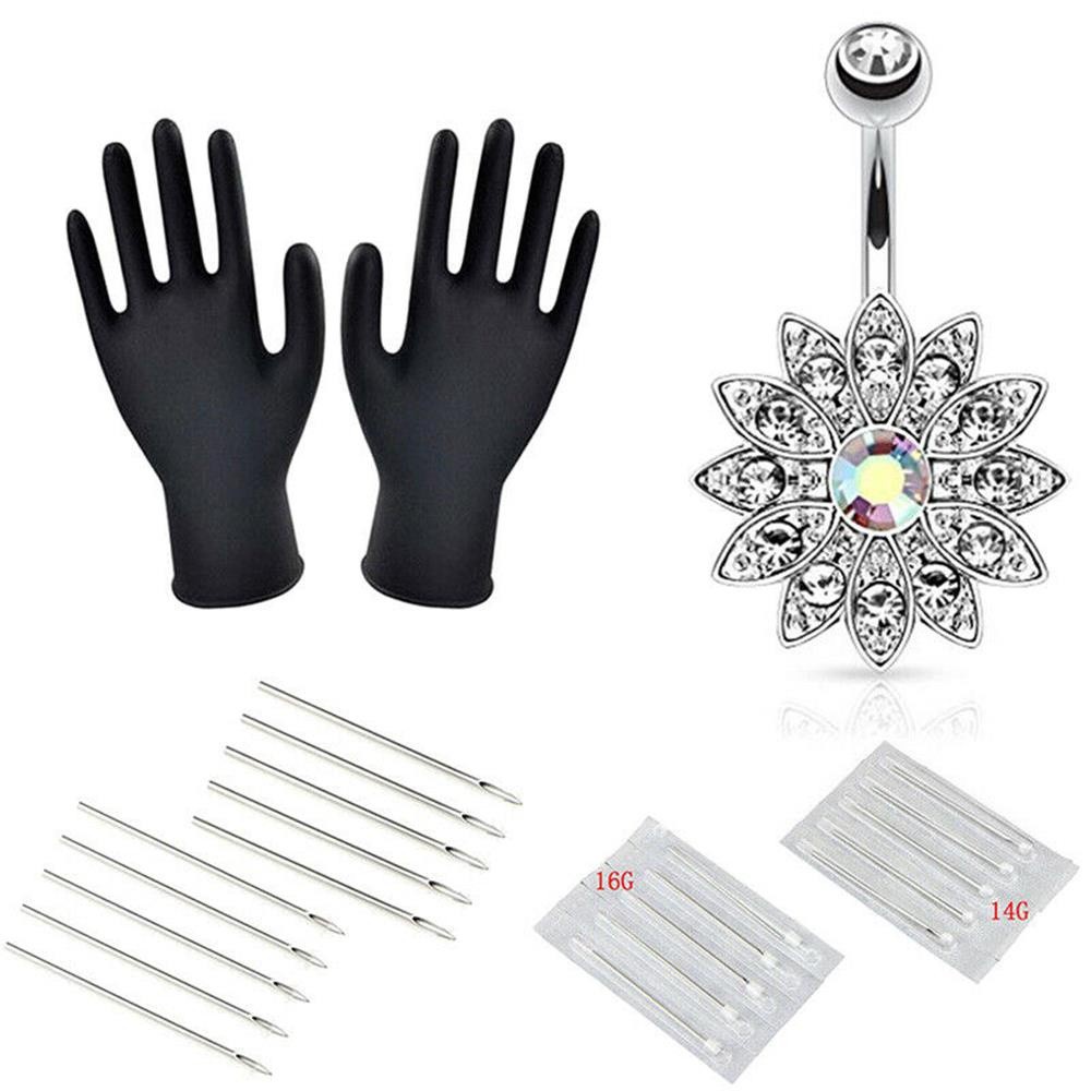 🎉ONLY🎉 Fashion Piercing Jewelry Needles Kit Cartilage Helix Belly Tongue Body Piercing Tool Kit Disposable Surgical Steel Sterile Lip Nose Eyebrow Nipple