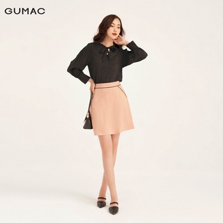 Áo sơ mi nữ buột nơ GUMAC màu đen, đồ công sở thiết kế basic AB178