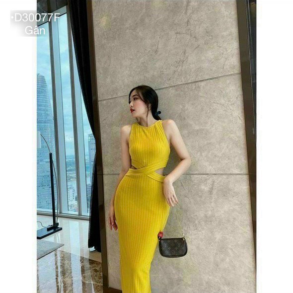 Đầm maxi nữ cut eo váy body sát nách kiểu yếm hở eo dáng dài ôm thích hợp cho nữ đi tiệc dạo phố