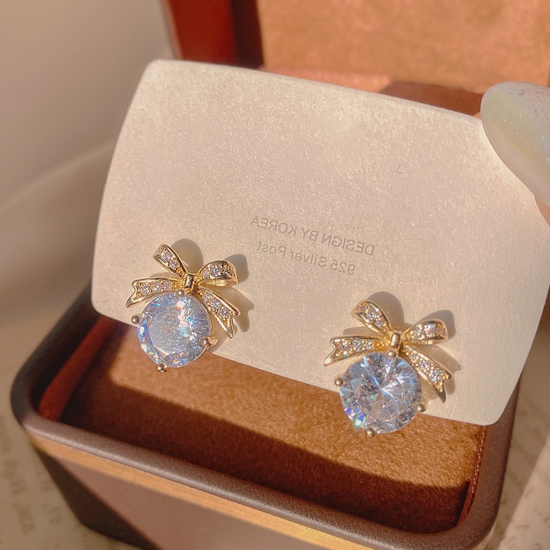 Khuyên Tai Nơ Đính Đá Zircon Phong Cách Thời Trang Hàn Quốc Sang Trọng Dành Cho Nữ