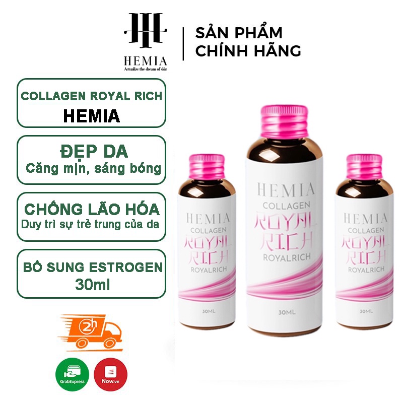 Collagen Hemia Royal Rich 1 hộp 10 lọ 30ml  bổ sung collagen , tăng sinh nội tiết tố, trẻ hóa da ,hỗ trợ sức khoẻ