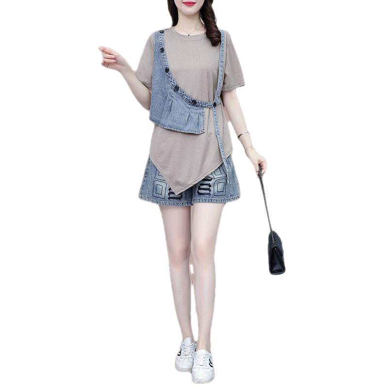 Áo Thun Tay Ngắn Giả Hai Lớp Dáng Rộng Thời Trang Cá Tính Cho Nữ