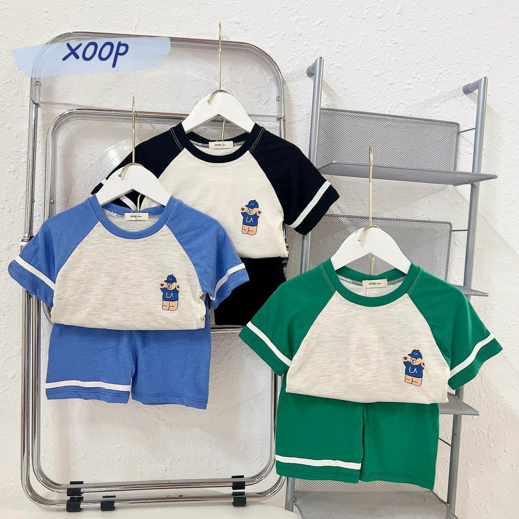Đồ bộ cộc tay phối tay cotton vân gỗ XOOP in gấu cho bé trai bé gái (11-21kg) BC70, quần áo trẻ em  Shop Phúc Yến