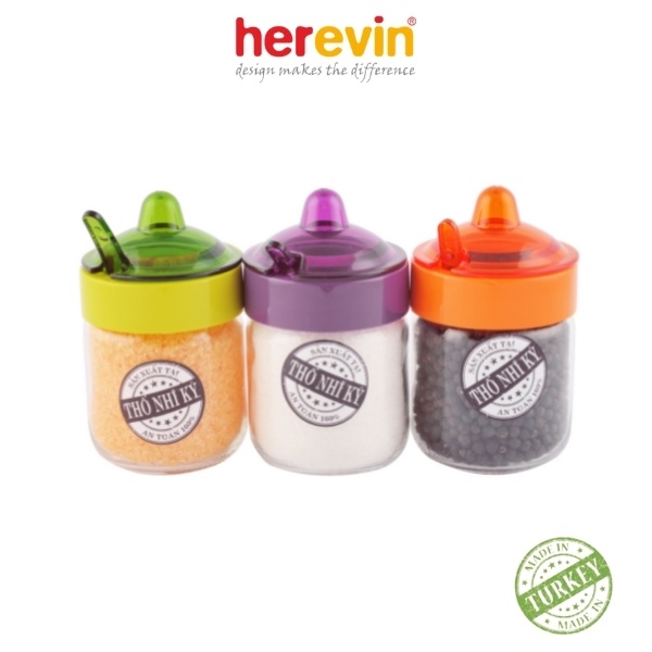 Bộ 3 Hũ Gia Vị Thủy Tinh Có Muỗng Herevin 200ml - HUGI131505 [GIAO MÀU NGẪU NHIÊN]