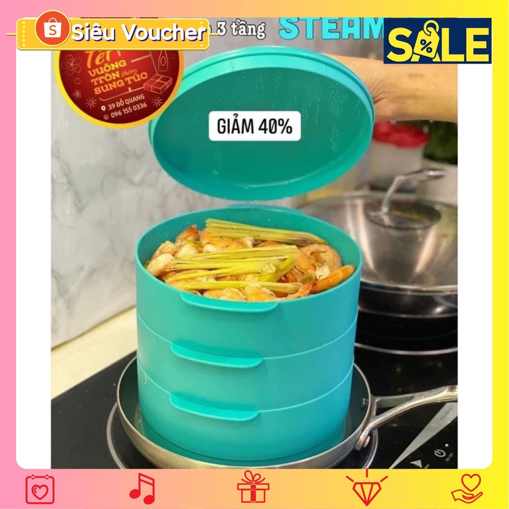 ✅GIÁ TỐT✅ xửng hấp steam it 3 tầng xanh / đỏ/ tím tupperware