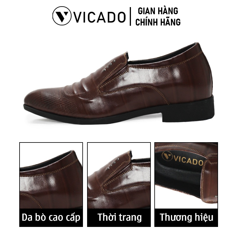 Giày tăng chiều cao nam da bò cao cấp công sở Oxford Vicado VB1120 màu nâu