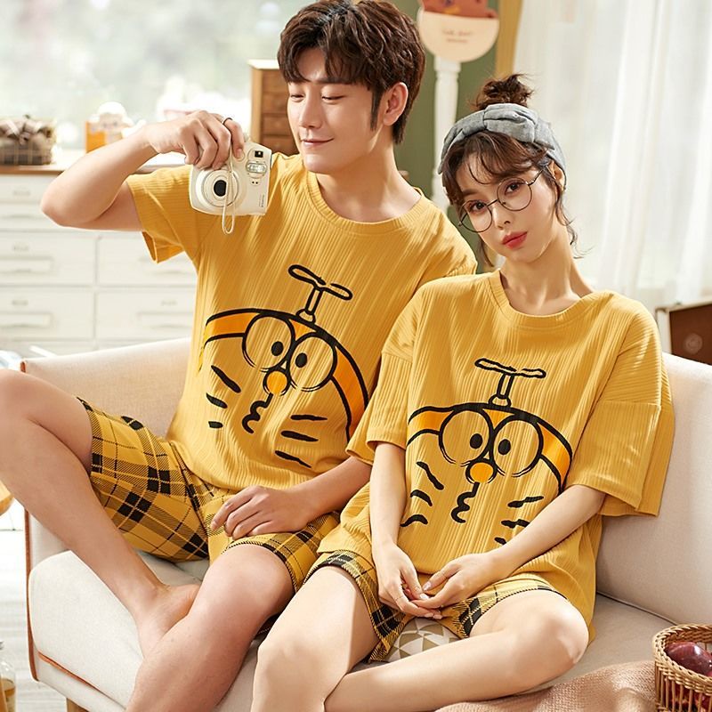 Bộ Đồ Ngủ Tay Ngắn Dáng Rộng Chất Liệu Cotton In Hình Doraemon Phong Cách Hàn Quốc Thời Trang Mùa Hè Cho Nam Và Nữ