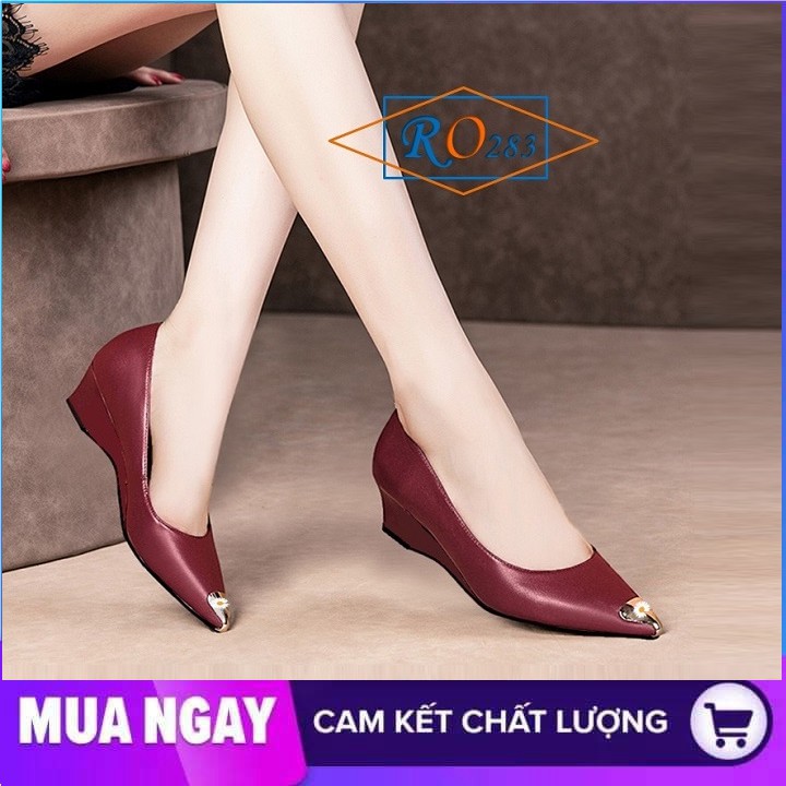 Giày cao gót nữ đẹp đế vuông 5cm hàng hiệu rosata hai màu đen đỏ ro283