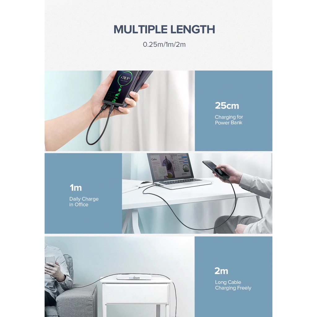 Dây cáp sạc dữ liệu USB type C UGREEN chất lượng cao cho điện thoại Xiaomi