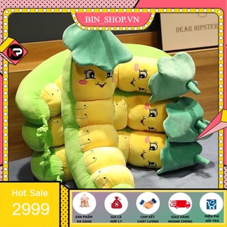 Gấu bông sâu đậu đội lá cute chất liệu nhung co giãn 4 chiều-thú bông con sâu kích thước 40cm