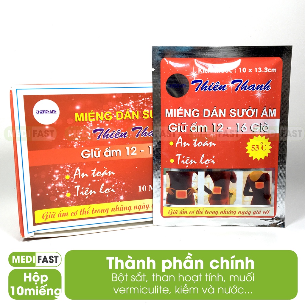 Miếng dán sưởi Thiên Thanh - chườm ấm mùa đông, giảm đau do chấn thương, đau bụng kinh và sau khi sinh - Hộp 10 miếng