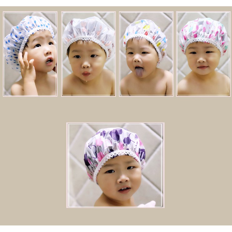 Mũ tắm chùm đầu co giãn chống thấm nước cho bé 1-5 tuổi