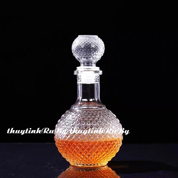 Bộ Bình Rượu Thủy Tinh Kim cương Bầu dục (kèm ly) Bình Chai Ngâm Rượu Nhân Sâm