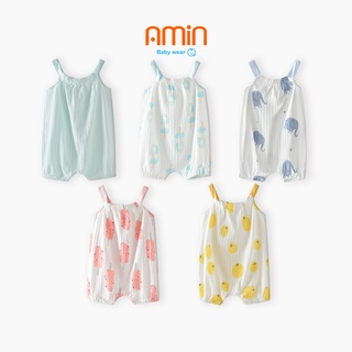 Romper hai dây bé gái sơ sinh, body đùi chất cotton họa tiết dễ thương
