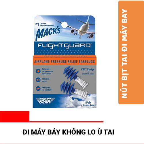 Hộp 1 đôi nút bịt tai chống ù và bảo vệ tai, giảm áp suất khi đi máy bay Mack's Flightguard ༴