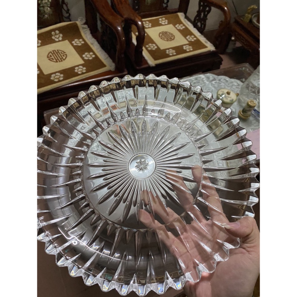 Khay tròn thuỷ tinh ánh vàng size 30 cm Sasa shop