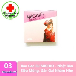 Hộp 3 bao cao su gân gai nhám nhẹ michio - nhật bản