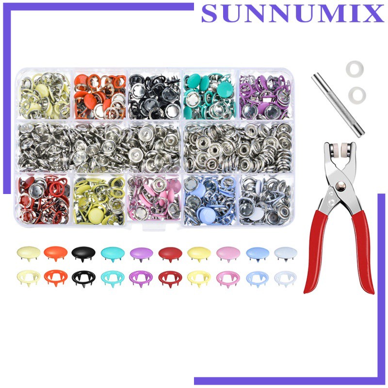 [SUNNIMIX] Snap Fasteners Poppers Press Studs Metal 10mm Prong Ring for Sewing Crafting