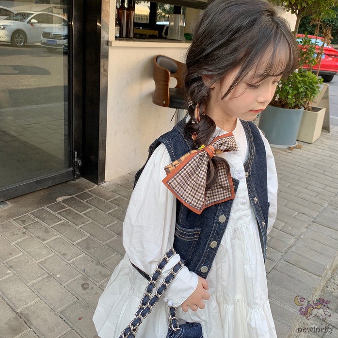 Bộ Áo Denim Không Tay + Đầm Trắng Thời Trang Hàn Quốc Dành Cho Bé Gái