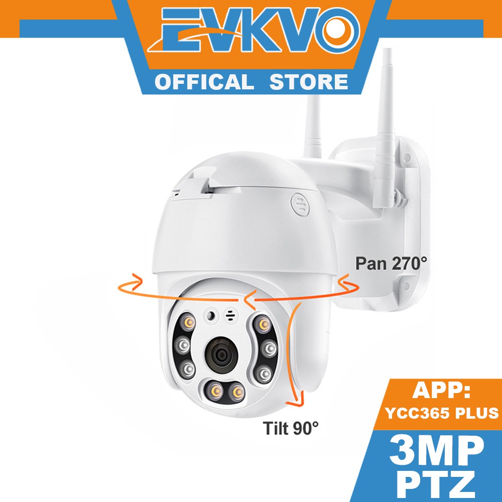 EVKVO - Theo dõi tự động - Tầm nhìn ban đêm đủ màu - 4x ZOOM - YCC365 PLUS APP Chống nước ngoài trời FHD 3MP Wireless WIFI PTZ IP Camera CCTV Âm thanh hai chiều Báo động phát hiện chuyển động Speed Dome Home Security Surveillance Camera