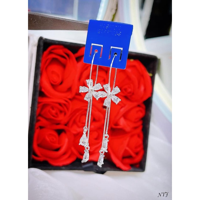 Bông tai nữ bạc thật, khuyên tai dáng dài mẫu mới sang chảnh - Kho sỉ bạc Nhất Linh