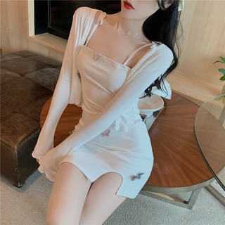 Đầm body 2 dây + áo khoác cardigan siêu xinh