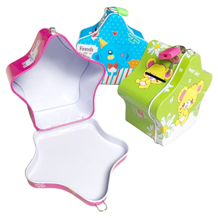 Két Sắt Ống Heo Tiết Kiệm Hình Ngôi Sao Có Khóa Mini Cho Bé