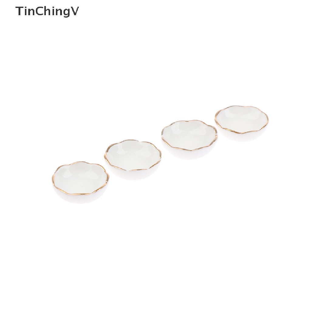 Bộ 4 Chén Dĩa Sứ Màu Trắng Tỉ Lệ 1: 12 Dùng Trang Trí Nhà Búp Bê