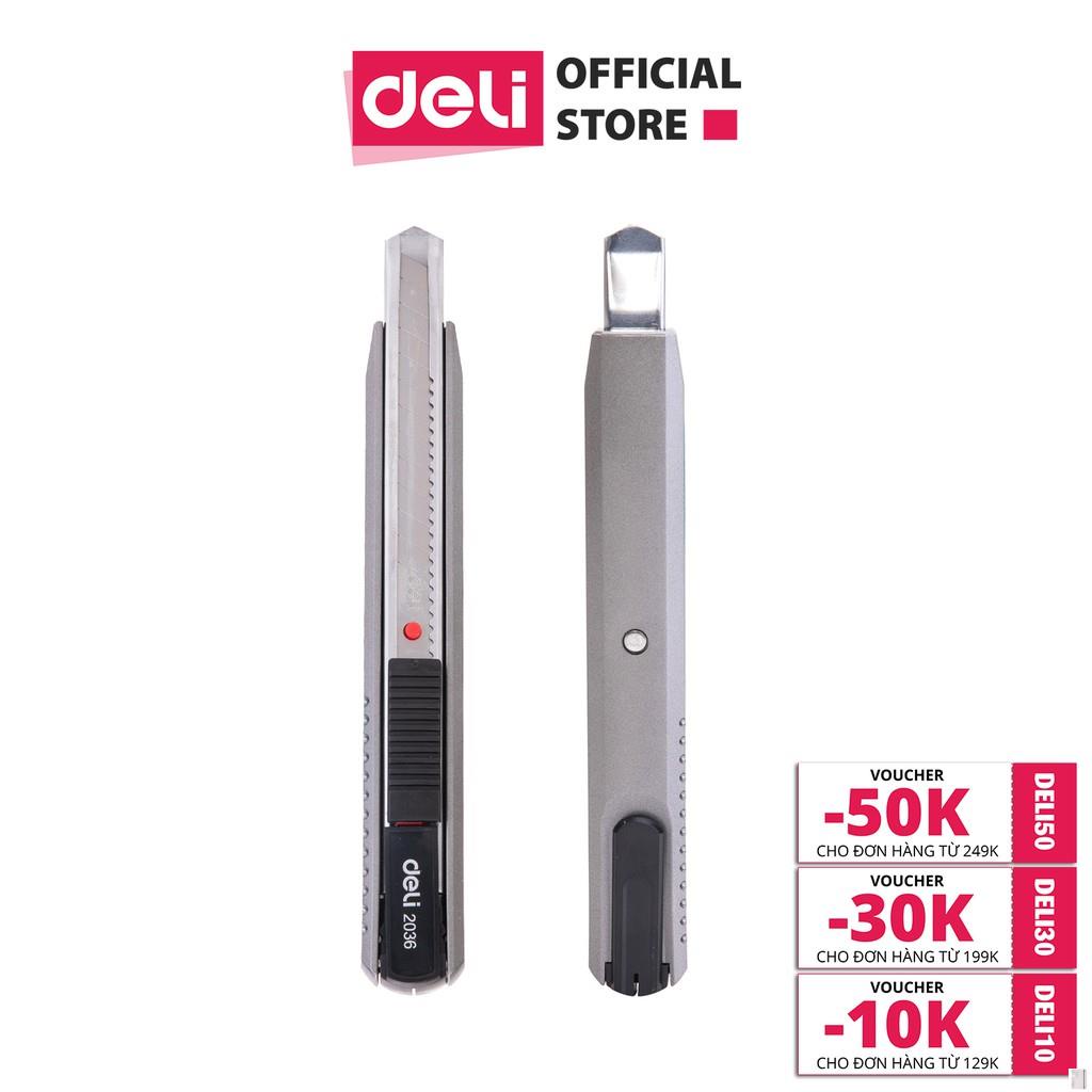 Dao rọc giấy kim loại Deli, loại 13 lưỡi tách rời, Xám - 1 cái E2036 - Deli