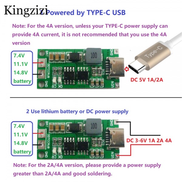 Bộ Sạc Pin Li-ion 2S 3S 4S Type-C Sang 8.4v 12.6V 16.8v 7.4V 11.1v 14.8v 18650