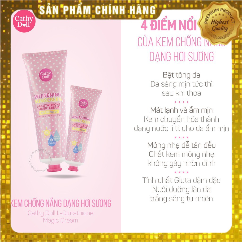 Kem chống nắng dưỡng trắng da Cathy Doll L- Glutathione Magic Cream SPF50 PA+++ 60ml | BigBuy360 - bigbuy360.vn