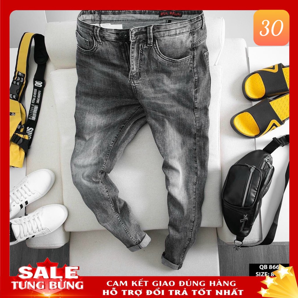 Quần jeans nam vá da boy phố rách gối màu xanh nhạt chất liệu bò co dãn 4 chiều form dáng skinny đẹp lavado Q81 mẫu mới