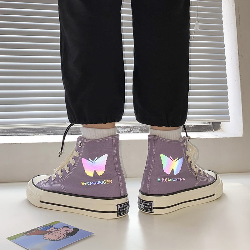 Giày Vải Canvas Cổ Cao Thêu Hình Bướm Kiểu Hàn Quốc Thời Trang Xuân Thu 2021 Cho Bé Gái | BigBuy360 - bigbuy360.vn