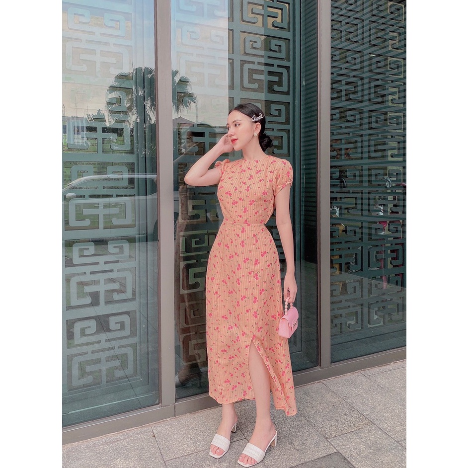 Đầm Hoa Dập Xẻ Bên